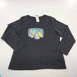 Karen Scott Plus Size 2X Winter Christmas Dogs Long Sleeve Graphic T-Shirt